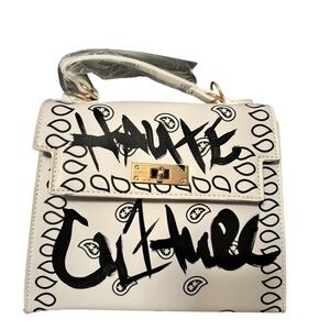 Chic White and Black Satchel Bandana Print Graffiti Logo